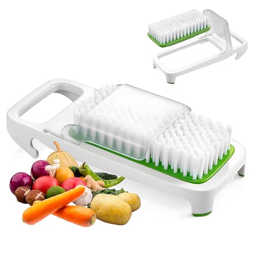 Avilia Spazzola Pulisci Verdure con Setole Rigide in Nylon con Custodia Paraschizzi - Utensile da Cucina Ideale per Pulire in Profondità Frutta e Verdura - Manico Ergonomico e Facile da Pulire