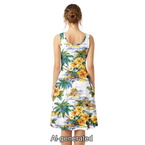 Image of Dreaweet Casual Sleeveless Dresses for Women Girls, Round Neck Tank Dresses with Pockets Summer Sundress Size XS-4XL