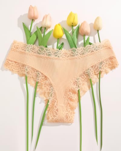 Image of Sth Big Womens Cotton Underwear Sexy Lace Brazilian Panties Soft Breathable Cotton Bikini for Ladies 6 Pack