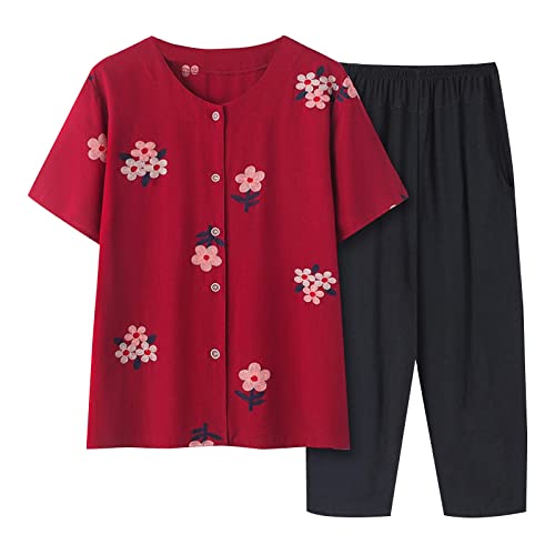 Cardigã feminino de verão de manga curta feminino solto para idosos camisa de algodão linho terno de
