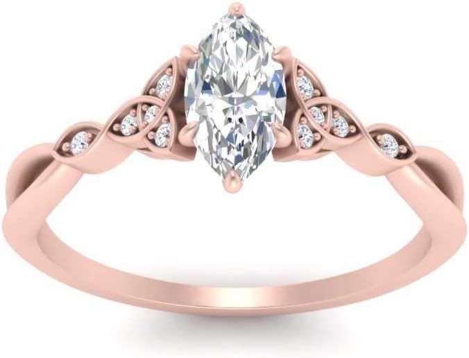 Image of 55Carat Choose Your Gemstone 14k Rose Gold Plated Marquise Shape Petite Engagement Ring Everyday Wedding Jewelry Handmade Gifts for Wife Celtic Knot Split Diamond CZ Birthstone Ring : US Size 4 to 12