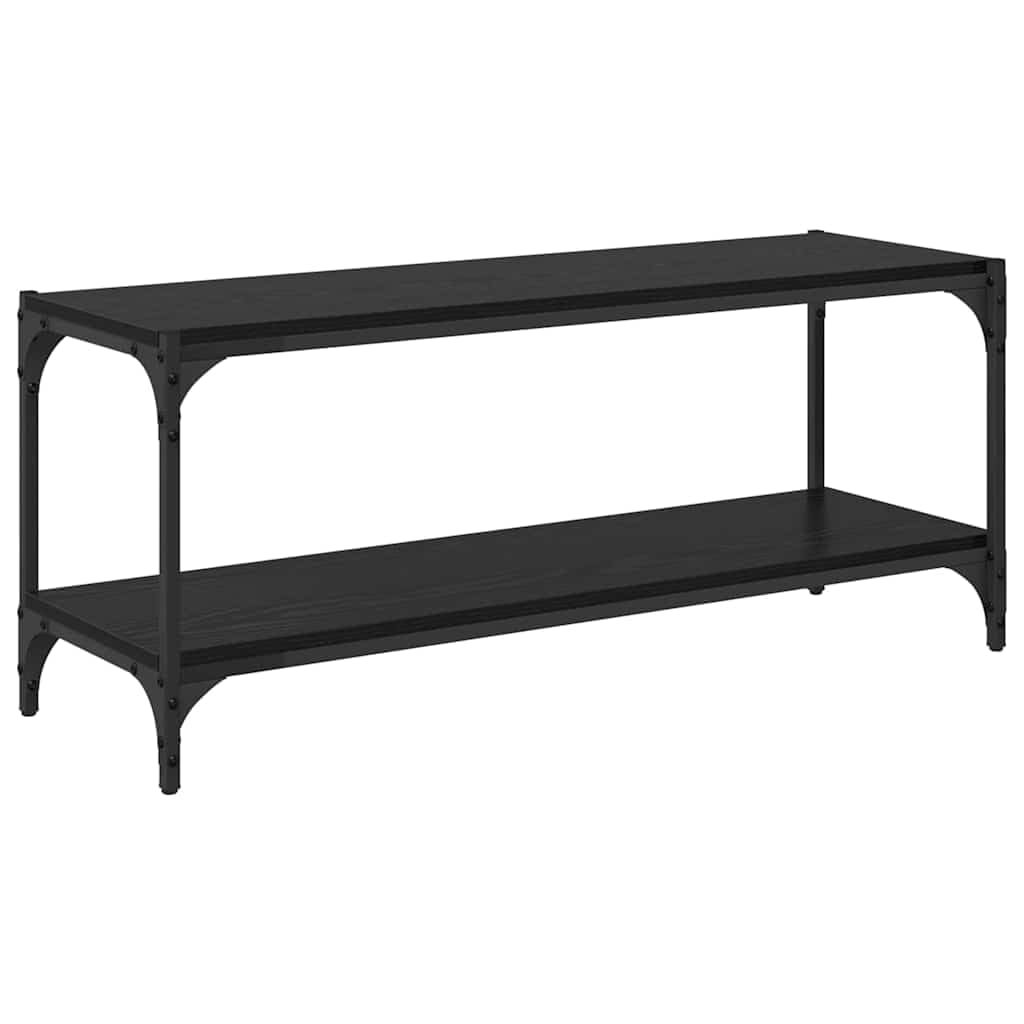 Mobile TV Rovere Nero 100x33x41 cm in Legno e Ferro con 2 Ripiani | Credenza bassa rustica per soggiorno e studio: struttura stabile con due vani aperti e portata massima fino a 60 kg.