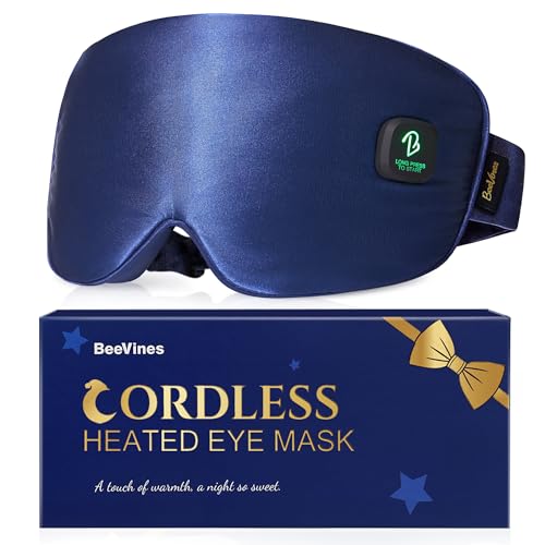 BeeVines Cordless Heated Eye Mask for Dry Eyes, Washable Heat Eye Masks for Blepharitis, Warm Eye Compress for Men & Women, 1500mAh Rechargeable Eye Warmer with Travel Pouch(Blue)