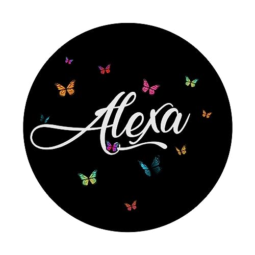 ALEXA - Adorable girl name with colorful Butterlies PopSockets Swappable PopGrip, Black - Image 3
