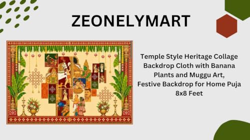 Image of Wedding Backdrop Cloth | Traditional Indian Folk Art Backdrop with Banana Plants and Muggu Art, Festive Backdrop for Home Puja | Backdrop varalakshmi Pooja 8x8 feet