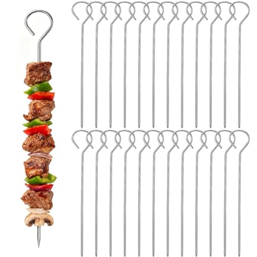 24PCS Metal BBQ Skewers 15cm Reusable Skewer Metal Skewers Stainless Steel Food-Grade Kebab Sticks for Oven Air Fryer Grilling Turkey Kebabs Chicken Skewer