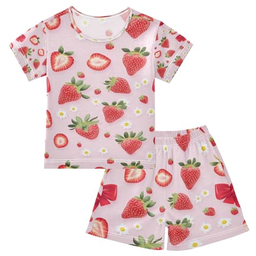 senya Strawberry with Daisy Summer Pajamas Set Short Cotton Sleepwear 2 Piece
