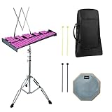 MIRIO Glockenspiel 32 Notes, Violet Xylophone Percussion Bell Kit for Adult, with 8" Drum Practice P