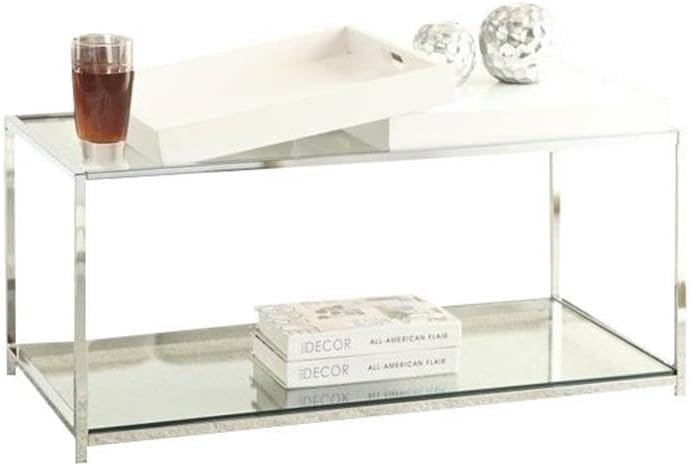 Convenience Concepts Palm Beach Coffee Table with Shelf and Removable Trays, White