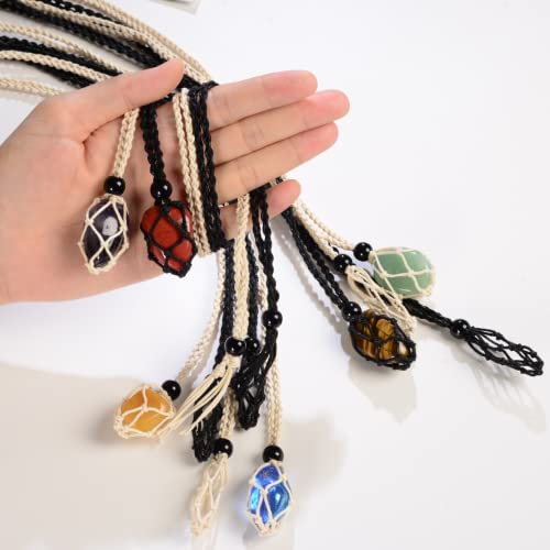 4 PCS Crystal Cage Necklace With Adjustable Length Cord - Empty Stone Pendant Holder - Hand-Woven Replacement4