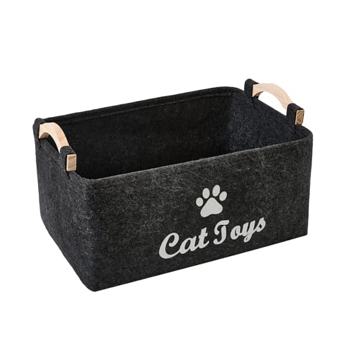 YilinkMart Aufbewahrungskorb Für Hundespielzeug Katzenspielzeug, Faltbare Filzbox Mit Griff Faltbare Spielzeugkiste Zur Ordnung Von Tierbedarf & Haustierspielzeug (Katze,Schwarz)