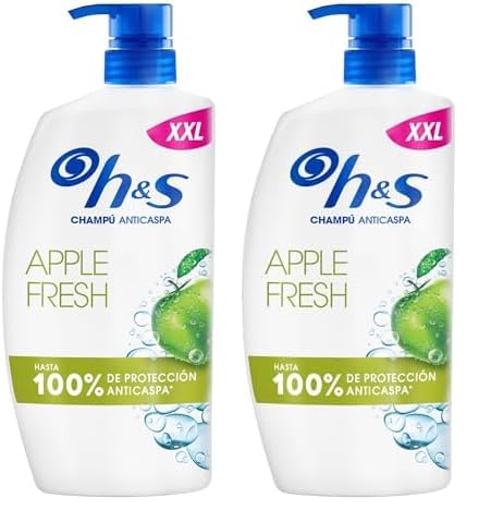 H&S Apple Fresh Anti-Dandruff Shampoo 1000ml with Dispenser, for Daily Use, Up to 100% Anti-Dandruff Protection, Clinically Proven, For All Hair and Scalp Types, Freshness, Apple Scent (Paquete de 2)