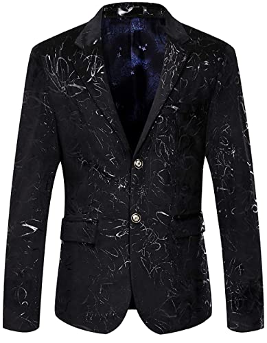 Wulful Mens Floral Suit Jacket Slim Fit Stylish Blazer Dinner Party Prom Wedding Tuxedo Jacket Black #TOP6