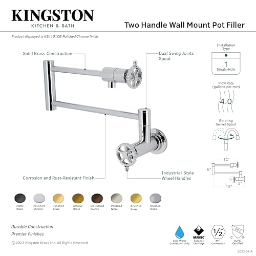 Remplisseur de pot mural Kingston Brass chrome poli pour cuisine