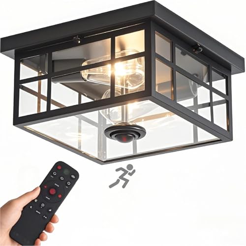 YJXGDIL Outdoor Ceiling Light: Upgraded Motion Sensor Porch Light Fixture with Remote Control...