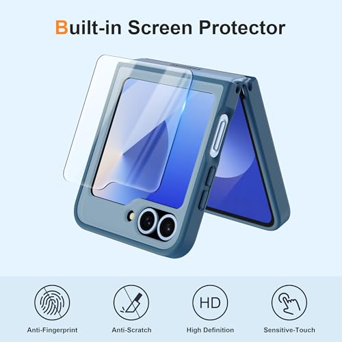 Image of ORETECH Magnetic for Samsung Galaxy Z Flip 7 FE Case Galaxy Z Flip 6, with [2 x Screen Protector] Translucent Back Non-Slip Shockproof Bumper Case for Galaxy Z Flip 7FE / 6 - Navy Blue | 2 Pack Screen Protector, Translucent Back Non-Slip Hard PC Shockproof Cover