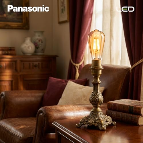 Image of Panasonic Filahazel 8W ST64 LED Filament Bulb | Vintage Tinted Glass Decorative Bulb | Warm White 2700K | E27 Base | In-Built Surge Protection | For Home & Office Decoration