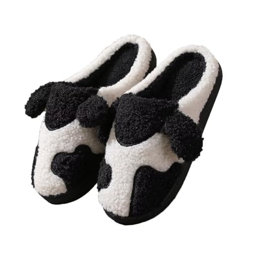 JadeRich Women Men Curly Fleece Cute Cow Slippers Fuzzy Warm Cozy Non Slip Memory Foam Animal House Shoes