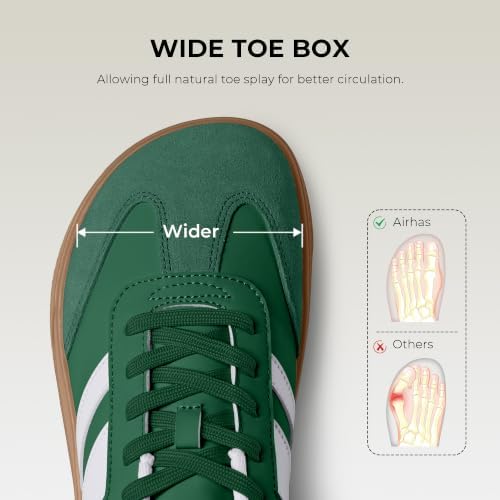 AIRHAS Womens Wide Toe Box Barefoot Shoes Fashion Zero Drop Sneakers for Women Walking Vegan Leather Minimalist Shoes(Green/Gum,8.0) — view 2