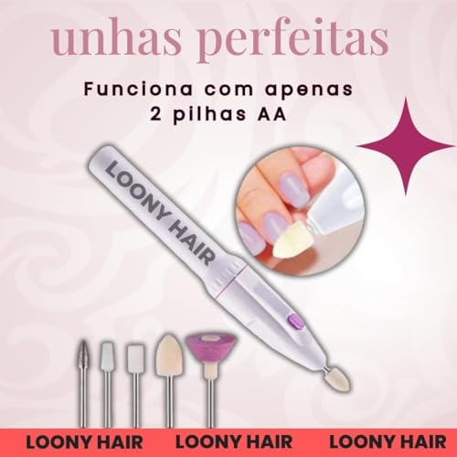 Lixa de Unhas Elétrica Portátil, Sem Fio, Funciona com 2 Pilhas AA