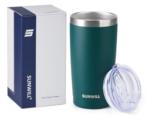 Image of SUNWILL Travel Coffee Tumbler 20 oz, Insulated Mug with Lid, Stainless Steel Cup for Outdoor, Powder Coated Dark Green