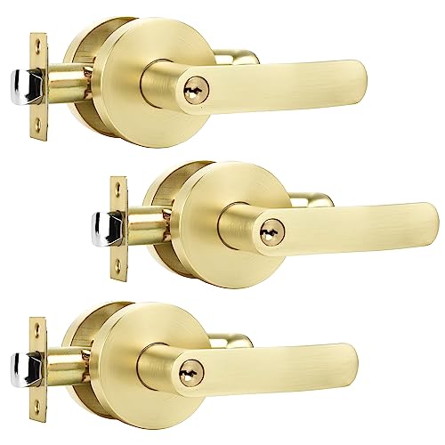 Karlstone 3 Pack Door Knob with Key,Keyed Alike Heavy Duty Modern Interior/Exterior Door Knobs with Lock for Bedroom Bathroom or Front Doors