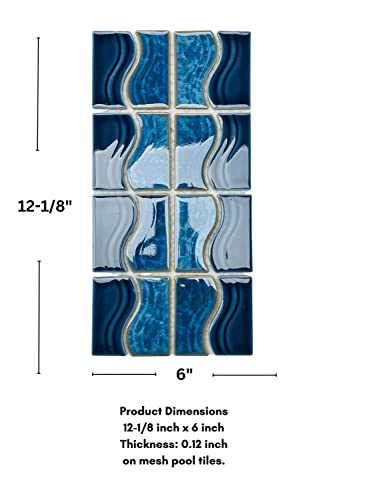 Tenedos Navy Ocean Blue Wavy Porcelain Lineup Border Pool Wall Floor Tile Backsplash On 6X12 Mesh Mounted Easy Installation For Bathroom thumb #2
