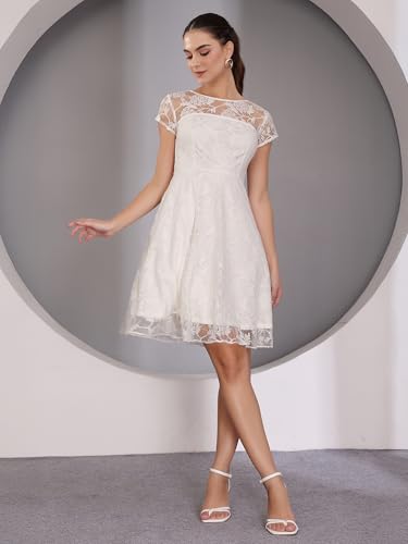 Image of Miss Chase Women's Round Neck Sleeveless Floral Ruffled GatheKnee-Long Skater Dress