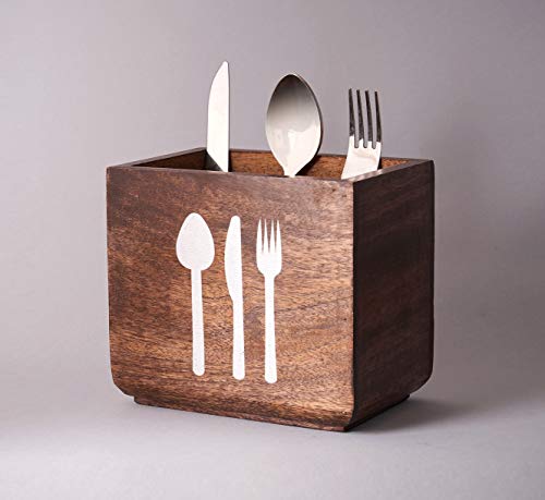 Wooden Utensil Cutlery Holder Caddy Flatware and Silverware Organizer Spoons, Forks, Knifes