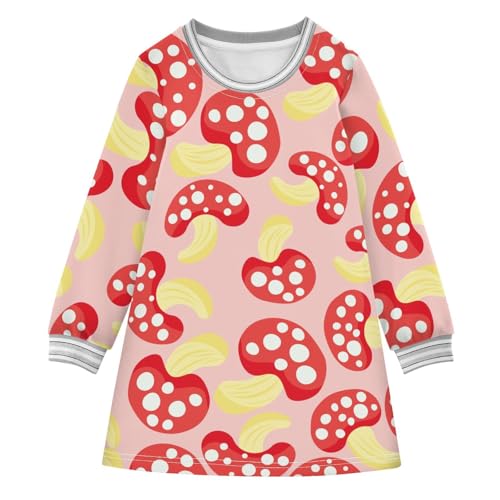 Mushroom Dots Girls Dresses Long Sleeve Sweatshirt Dress for Girls Winter Toddler Casual A Line Dresses Size 2-8T