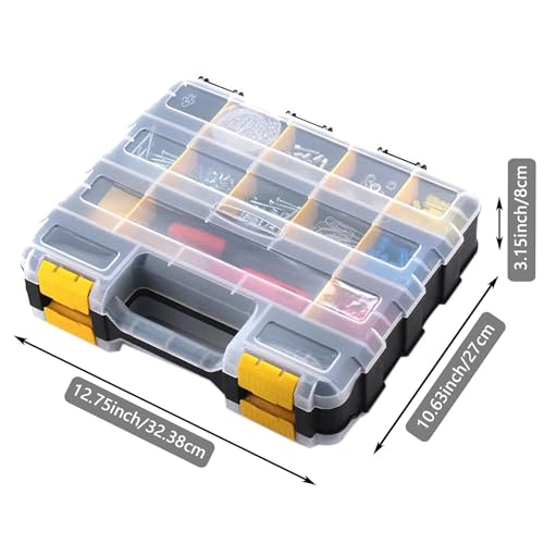 Image of Hardware Organizer Box 34 Compartments Small Parts Organizer with Removable Dividers Durable Plastic Double Side Tools Box Screw Organizer For Nuts, Bolts, Screws, Nails, Small Hardware (Yellow)