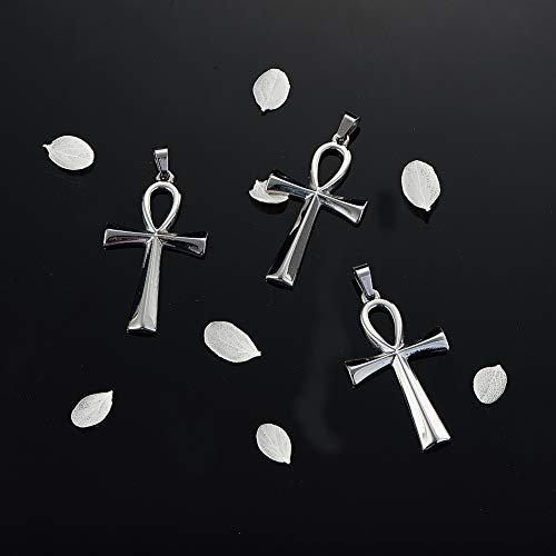 Danlingjewelry 10 Pcs 304 Stainless Steel Egyptian Ankh Cross Pendants Smooth Surface Pendants For Jewelry Making Stainless Steel Color 44.5X25.5Mm #TOP2