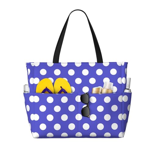 Large Beach Bags for Women Sandproof - Purple polka dot print (A) Summer Work Travel Tote Bags with Zipper