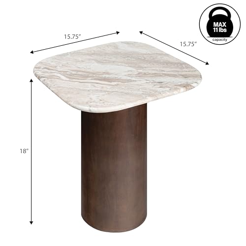 JONATHAN Y Milos Natural White Marble Square Top End Table with Walnut Wood Cylinder Pedestal Base, 18" Modern Side Table for Living Room, Bedroom, and Small Spaces END5004A by JONATHAN Y - Image 3