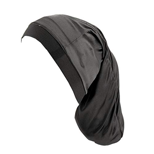 Qianmome Unisex Open Wide Elastic Band Satin Pocket Bonnet Silky Dreadlock Braids Baggy Long Cylinder Sleeping Cap