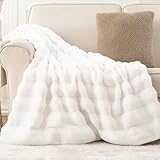 Battilo Cream White Throw Blanket, Rabbit Fur White Blanket for Bed, Couch, Super Soft Mink Ivory Throw Blanket for Home Decor, 50