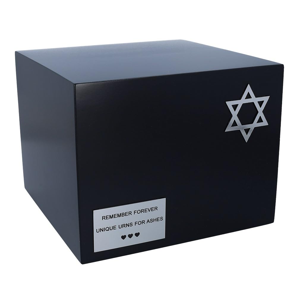 Remember Forever Black Jewish Urn For Adult Wooden Urn With Star Of David Cremation Urn For Human Ashes Jewish Funeral Relic Jewish Death Urn Funeral Tribute (Memorial Plaque/Yes)