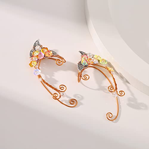 Elf Ear Fairy Cuffs Non Piercing Handmade Colorful Flower Copper Earrings For Women #TOP5