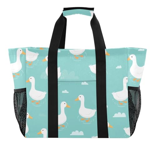 Grand sac de plage en toile imperméable femme cabas motif canard