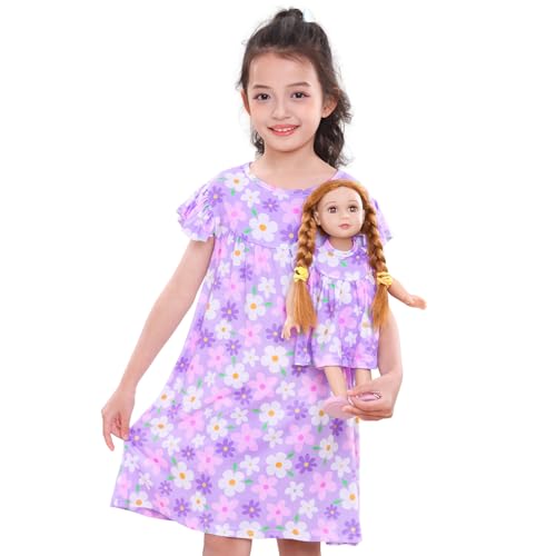 ICOSY Matching Doll & Girls Nightgowns Clothes Girls Pajamas Sleepwear Outfit for Kids and 18