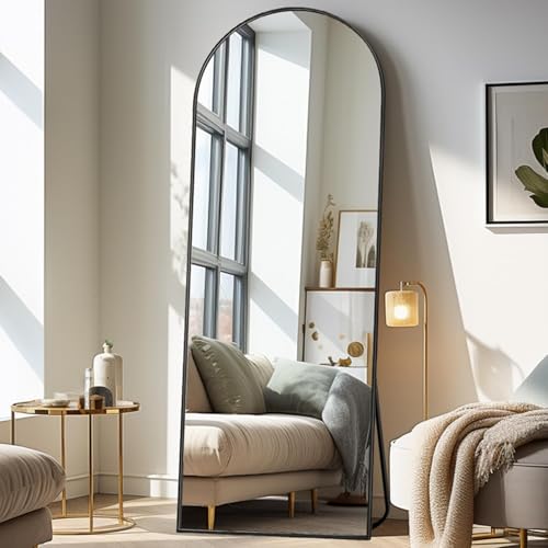 Image of 21 inchx64 inch Arched Full Length Mirror with Stand, Large Floor Mirror, Black