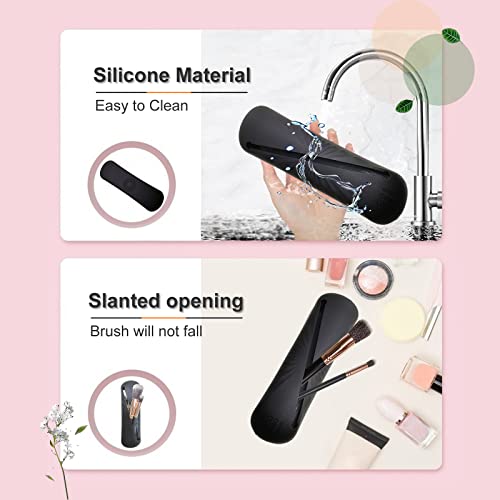 Hysotok Silicone Makeup Brush Holder, Travel Makeup Brush Holder, Soft And Portable Cosmetic Brush Organizer Case Bag, Trendy Makeup Tool Organizer For Travel, Daily, Gift (Black) #TOP5
