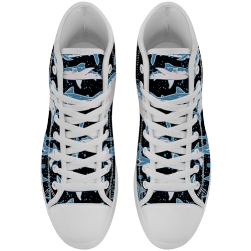 Men's Women's Shark Shoes High Top Canvas Sneakers Lace Up Casual Walking Shoes4