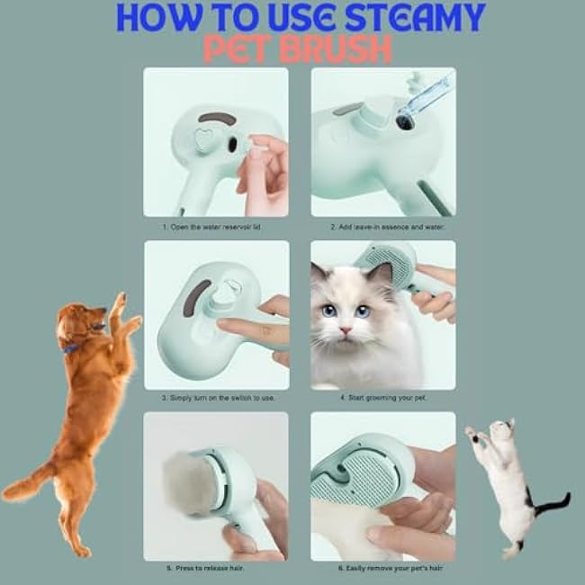 Pet Steam Brush for Cats Dogs, 3-in-1 Cat Grooming Tool with Water Spray and Quick Hair Release Button, Hair Removal Comb for Shedding, Steamy Brush (Pink)-rXDtzn0F