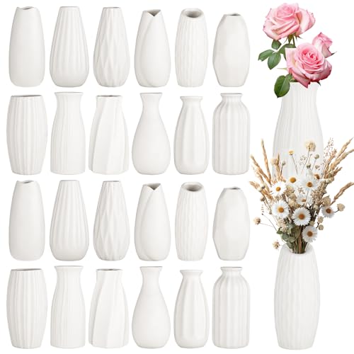 Ceramic Bud Vases, Set of 24 White Vases for Centerpieces