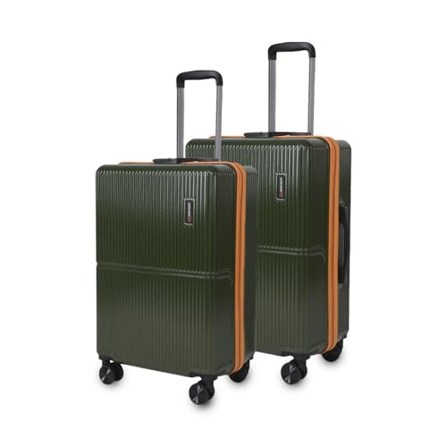 Image of Move-Meant Set of 2 Glide Small & Medium Check-in Suitcase | 55 Cm & 66 Cm | 360 Degree 8 Wheels Number Lock Polycarbonate MAT. Green Trolley Bag | Luggage for Travel - Pack of