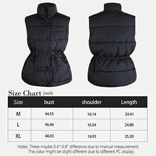 Arssm Womens Puffer Vest Sleeveless Button Stand Collar Padded Drawstring Bodywarm Padded Casual Lightweight Jacket(Black-Xl) #TOP1
