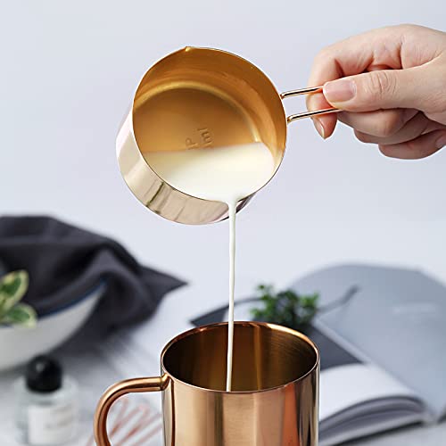 LYFJXX 8pcs Stainless Steel Measuring Spoons and Measuring Cups Set Kitchen Accessories Baking Tea Coffee Spoon Measuring Tools (Gold)