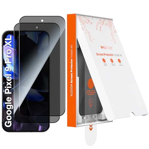 KUZOOM 2 Pack Privacy Tempered Glass Screen Protector for Google Pixel 9 Pro XL Anti Spy Private 9H Hardness Shatterproof Protective Film Anti-Scratch Protection Fingerprint Reader Unlock