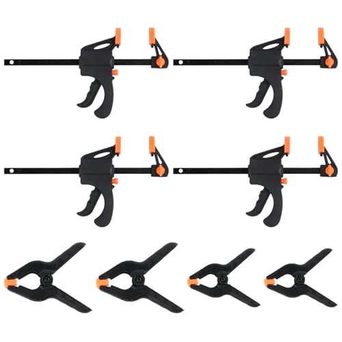 Juego de 4 Abrazaderas de Sujeción Rápida 10,16 cm con 4 Abrazaderas de Resorte (5 Cm Y 7,6 Cm), con Pinzas de Resorte para Trabajar La Madera